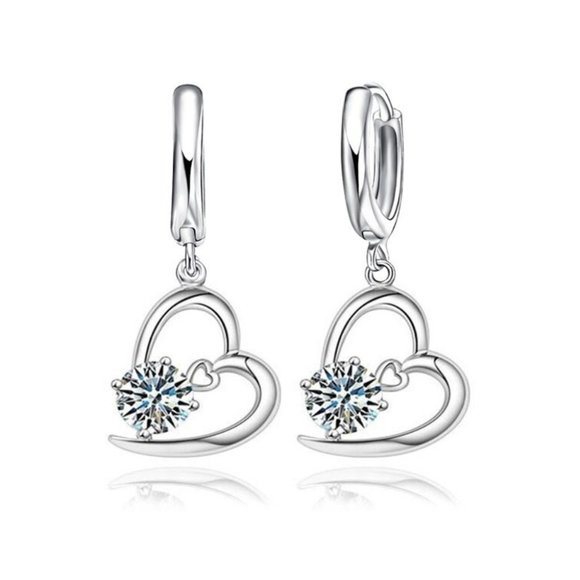 Heart Tear Drop Necklace And Earrings 925 Sterling Silver Set Gift - Picture 2 of 3